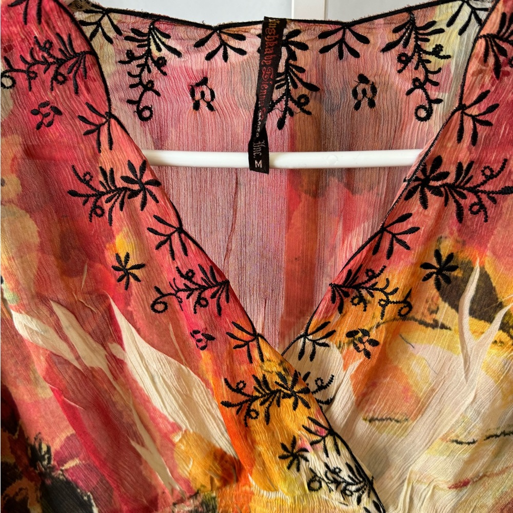 Mushka By Sienna Rose Floral Print Embroidered Sheer Lightweight‎ Blouse Sz M - Picture 2 of 11